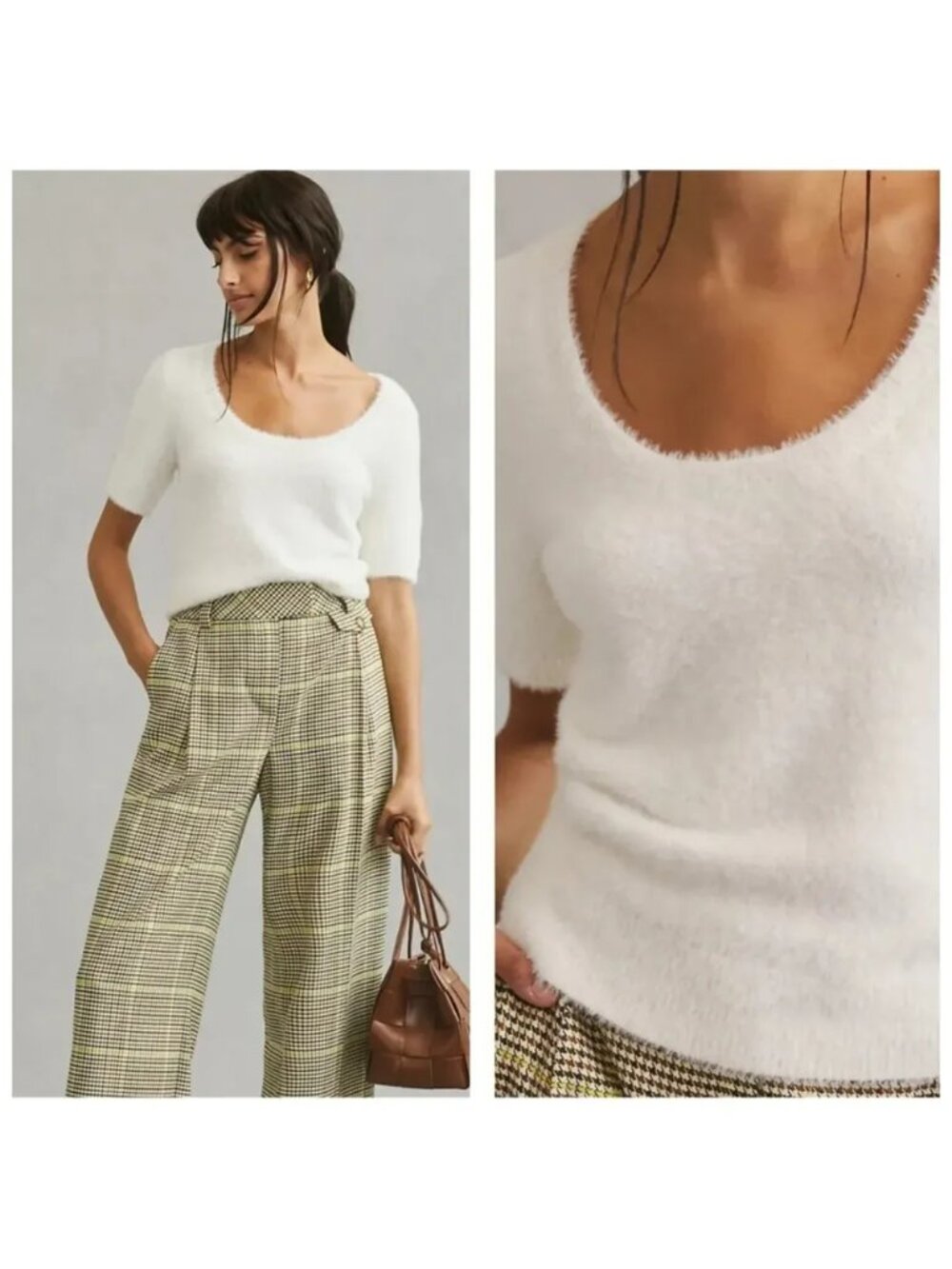 Anthropologie Maeve Rona Soft White Scoop Neck Sweater, Size Medium